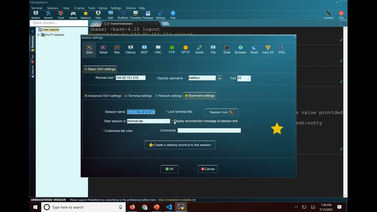 SSH Connections from Windows 10 using MobaXterm