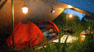 🌧️ SOLO CAMPING IN RAIN, relax & sleep in small shelter (Cooking Meat)