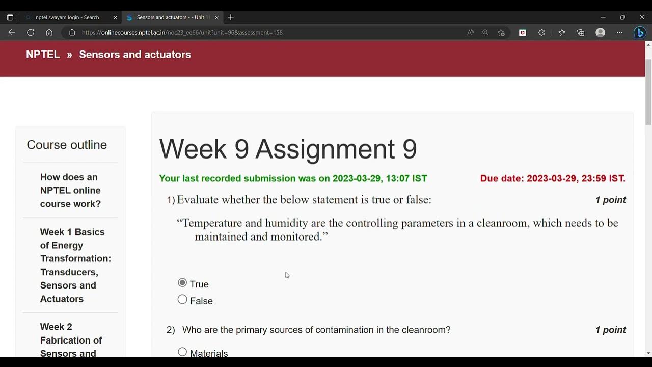 Sensors and actuators Week9 Assignment9 Solution Nptel Answer Nptel