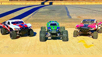 Traxxas Hoss vxl VS 2Traxxas Slash vxl In No Prep RC Drag Racing