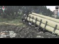 Spintires Tatra 10x10 with long logs plowing through mud