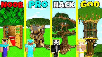 Minecraft Battle: INSIDE TREE HOUSE BUILD CHALLENGE - NOOB vs PRO vs HACKER vs GOD / Animation