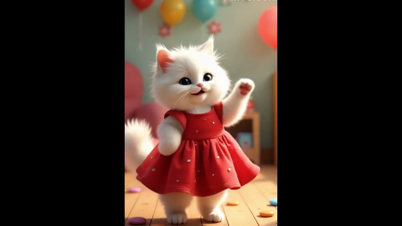 Dancing White Cat in Red Dress  Cutest Performance Ever .