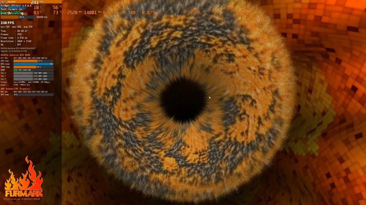 MSI RTX 5090 VENTUS 3X Benchmark FurMark 4K no AA