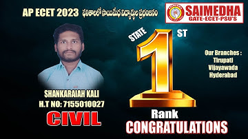 CIVIL STATE 1st RANK II AP ECET 2023 II SAIMEDHA 9642329415