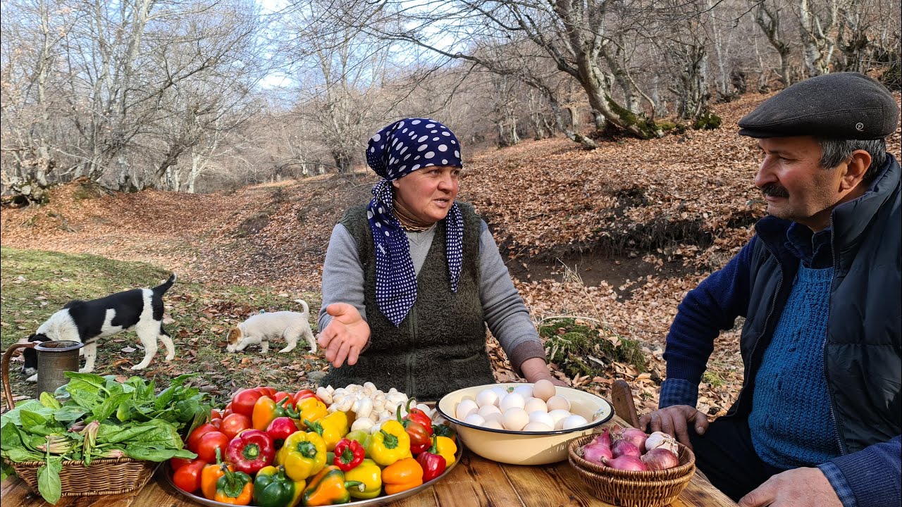 ⁣Nənə Üçün Sacda Omlet hazırladıq, Making a Big Vegetable Omelet for Grandma, Outdoor Cooking