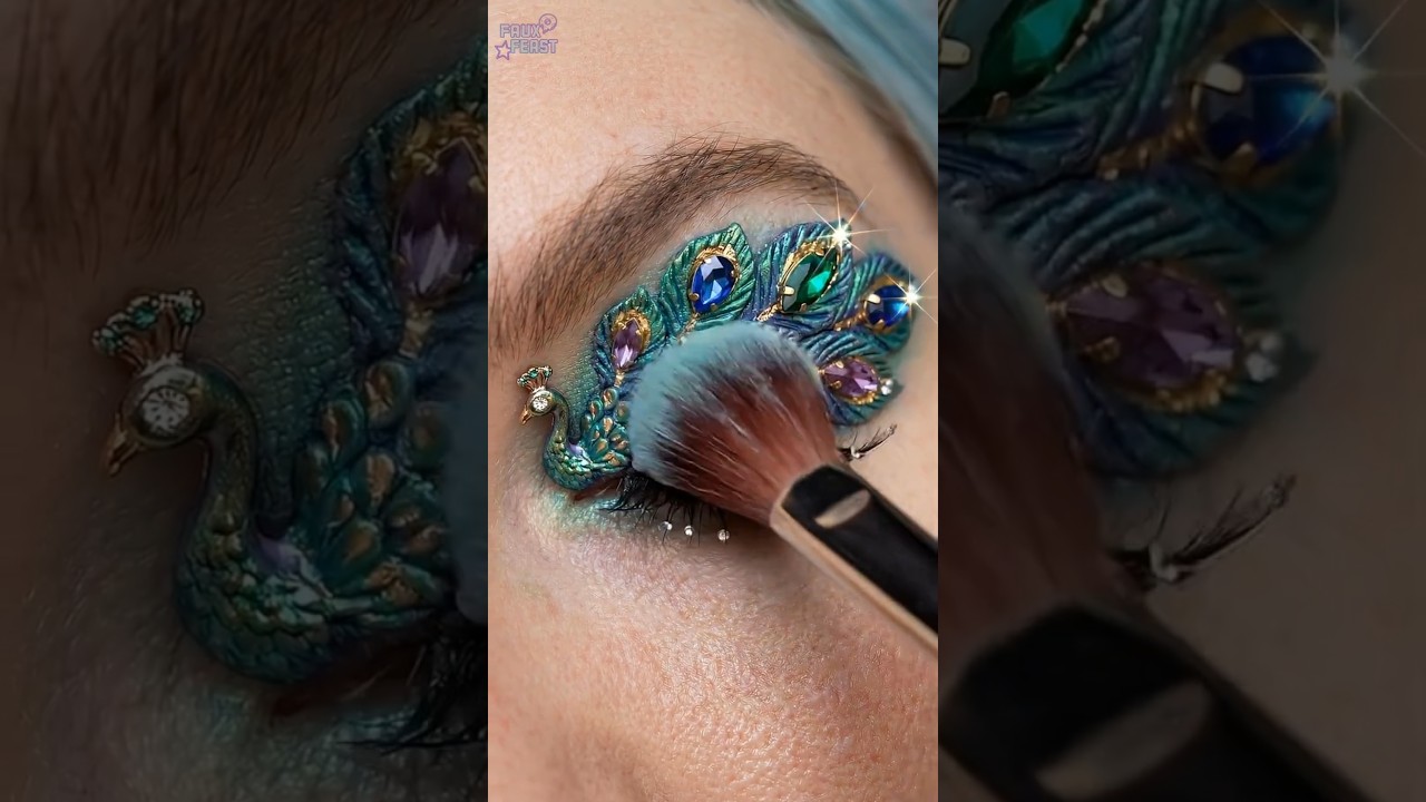 Would you wear this magical PEACOCK MAKE-UP LOOK? 👁️🦚🎨 Oddly Satisfying ASMR