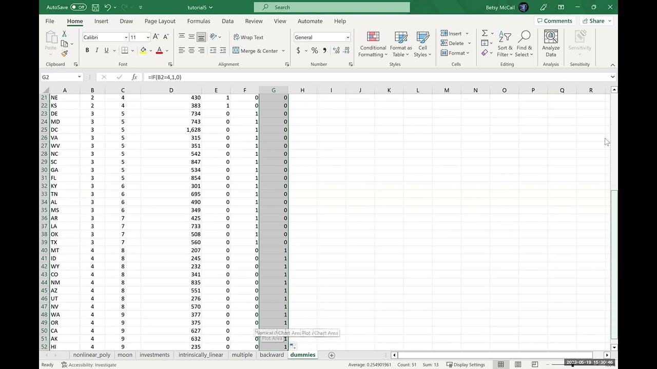 Regression creating dummy variables in excel for use in multiple