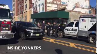 Yonkers Fire And Police Departments On Scene Of A Car  Into Scaffold On South Broadway In Yonkers NY