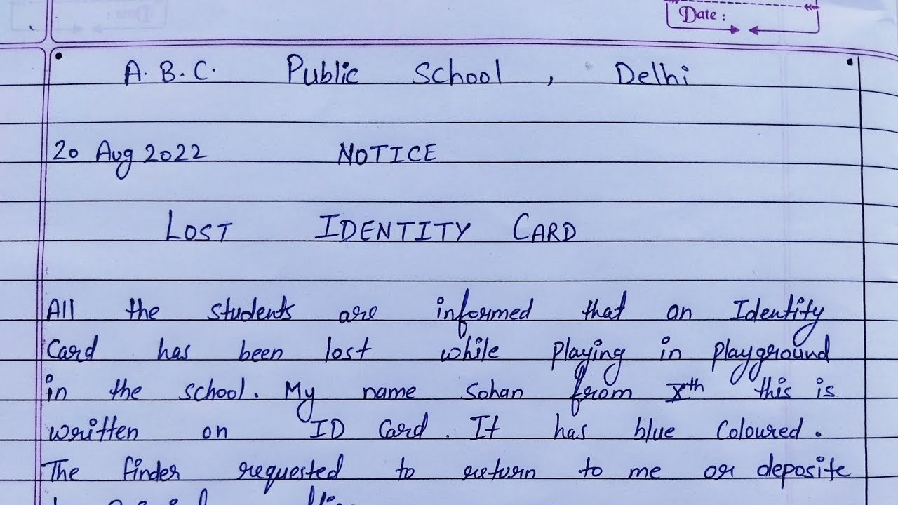 Write notice on lost identity card || lost identity card notice in ...
