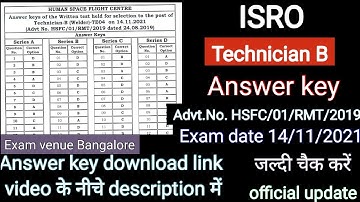 ISRO HSFC Technician B Answer key publish Advt.No. HSFC/01/RMT/2019