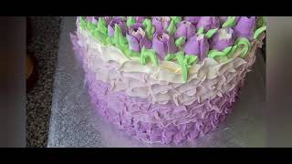 How to make Ombre Frill Tulip cake || Vanilla cream cake || sponge chiffon cake || cookbakeuk