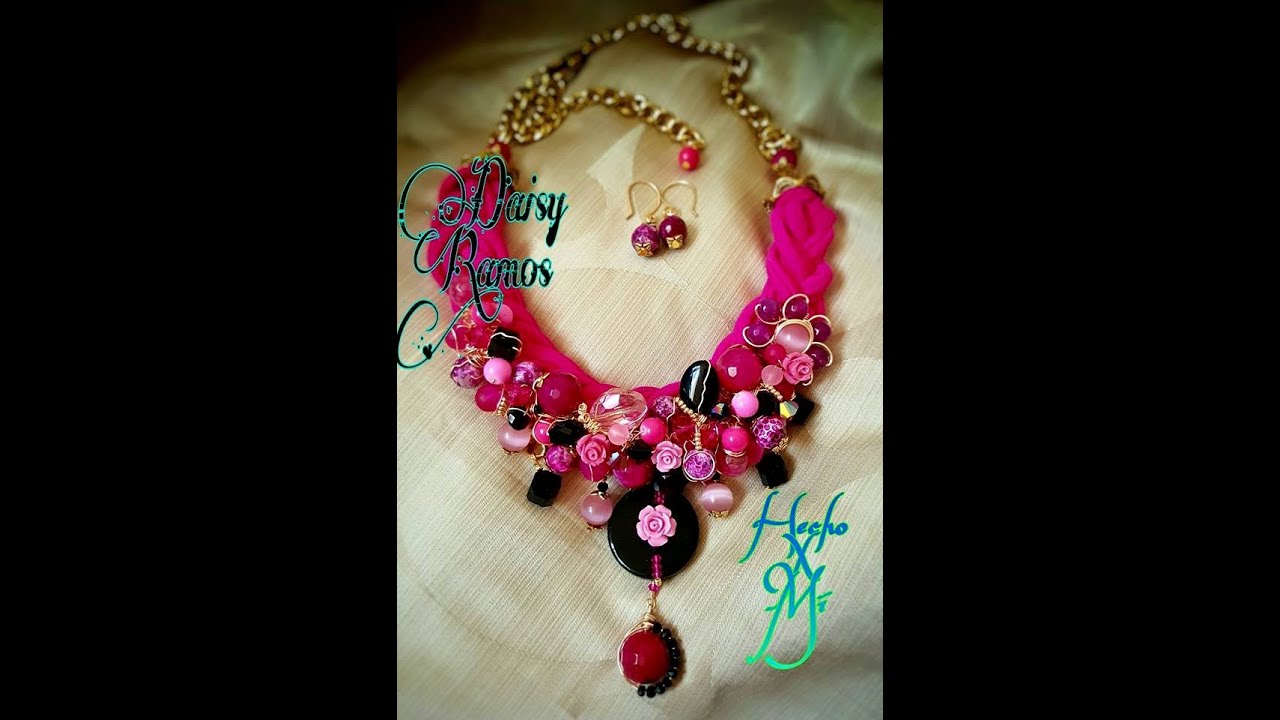 Maxi Collar de Trapillo, Agatas y Cristales Alambrismo DIY