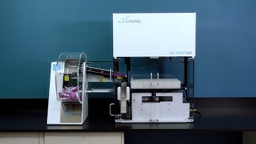 Sci-Print VX2 Tube Handling System with Scinomix VXQ Bulk Tube Feeder featuring vacutainers
