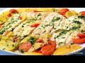 Filetes de Merluza al Horno con Patatas y Verduras. Receta Fácil de Pescado al horno.