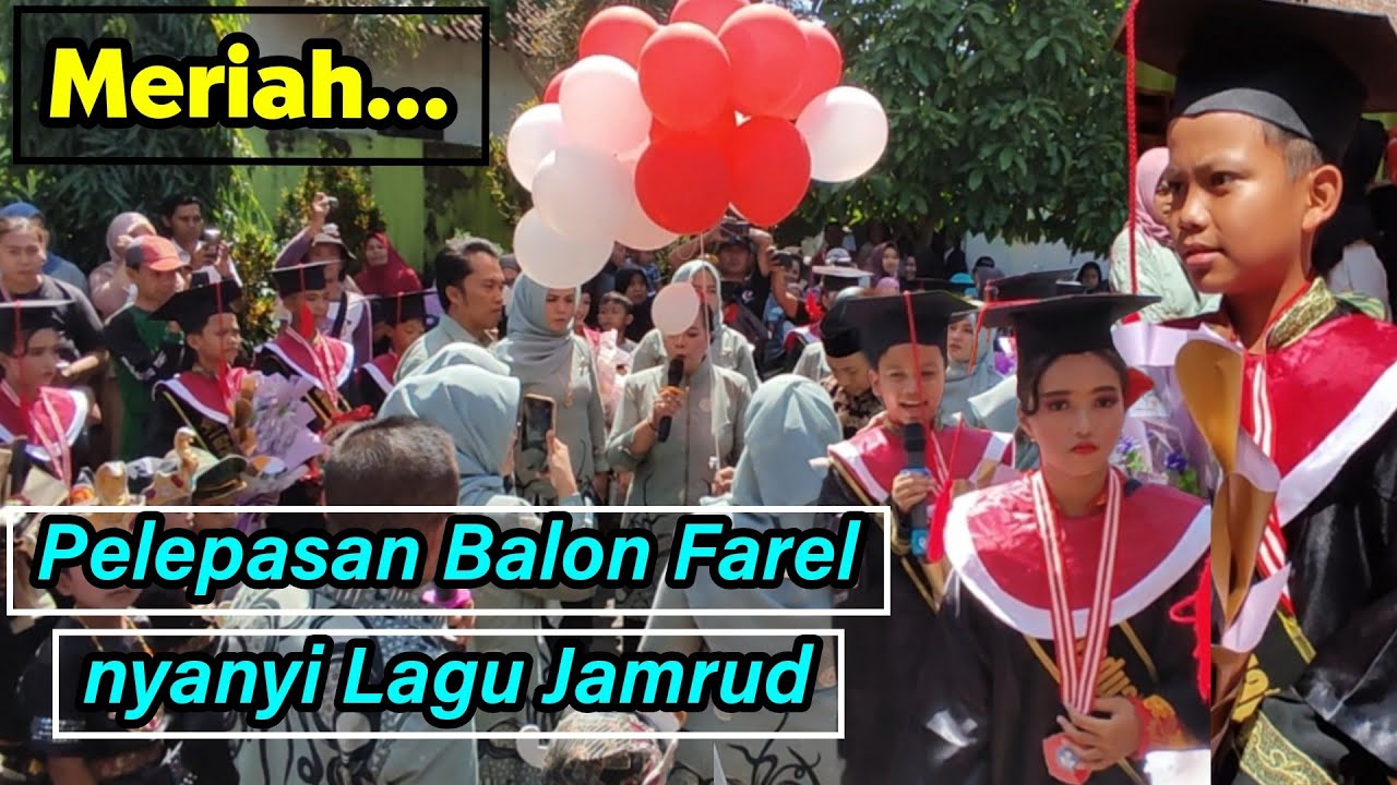 Nyanyi Lagu Jamrud Farel prayoga saat pelepasan balon perpisahan.
