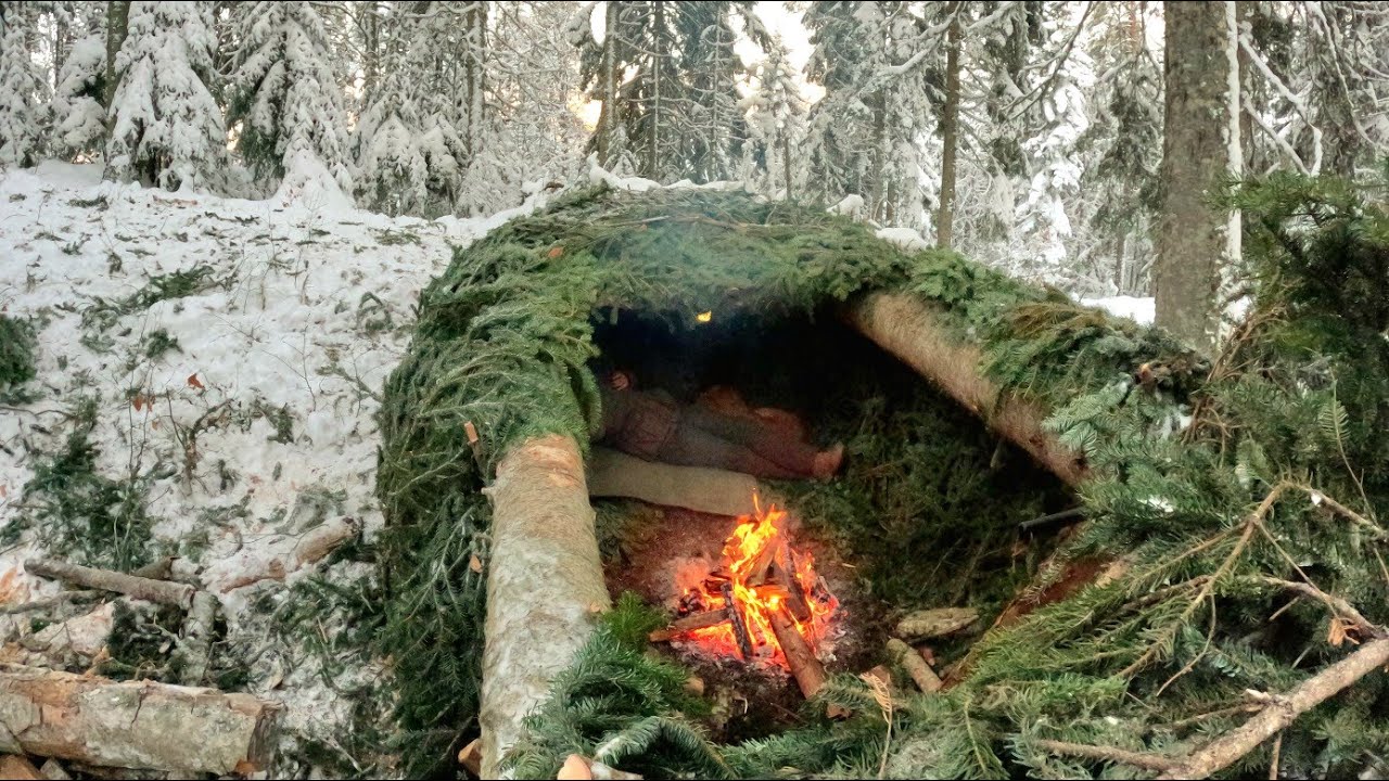 Crafting complete and comfort survival shelter | Bushcraft wood structure,clay roof \u0026 twin fireplace