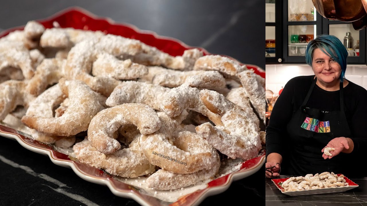 CORNULEȚE FRAGEDE cu 100g nucă și vanilie - ies 64 de bucăți Vanillekipferl, Hókifli | Savori Urbane