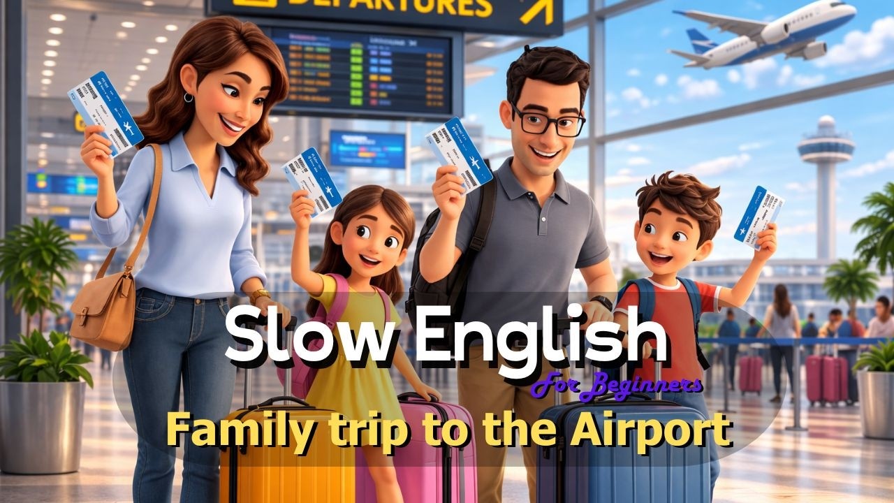 Mr Beach English | A Family Trip to the Airport | Easy English Listening Practice (A1 A2)