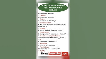 24 जुलाई 2025 (Shift-2) के ENGLISH Question| ssc selection post phase 13 exam review