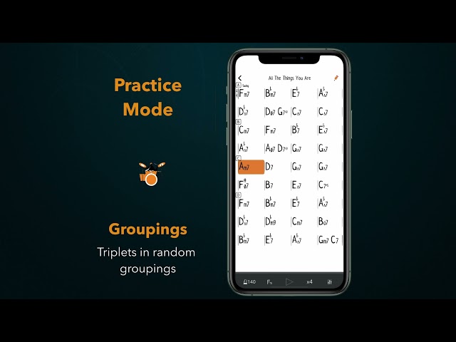 Groupings: "8th notes in Random Groupings on the Drums" -  Practice Mode - Genius Jamtracks for iOS