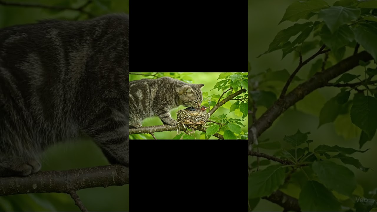 Brave Cat Protects Baby Bird’s Nest