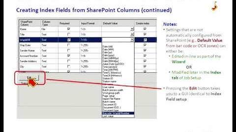 SharePoint Index Setup Wizard in Kodak Capture Pro Software