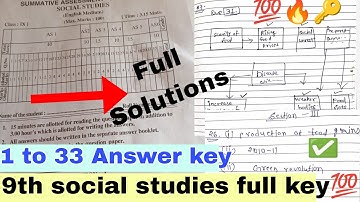 🔥Full Answer key 9th social studies sa2 question paper 2023💯9th social studies full answer key