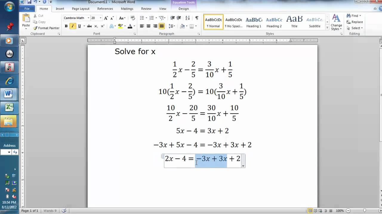 Solve For X 12 X 25 310 X 15