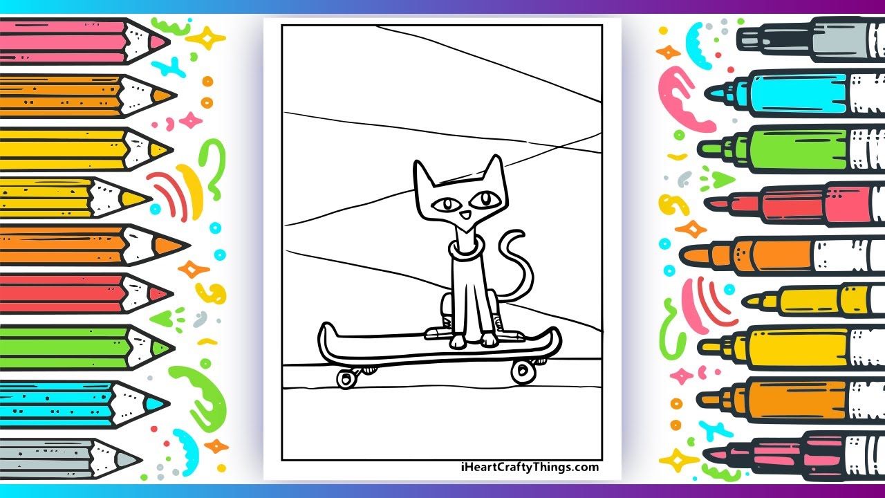Pete the Cat on a Skateboard ??????? Ohuhu Markers Coloring for kids 