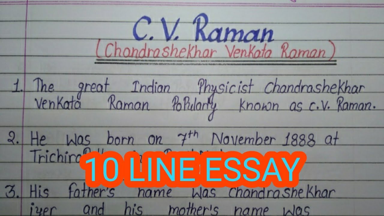 cv raman essay writing in english