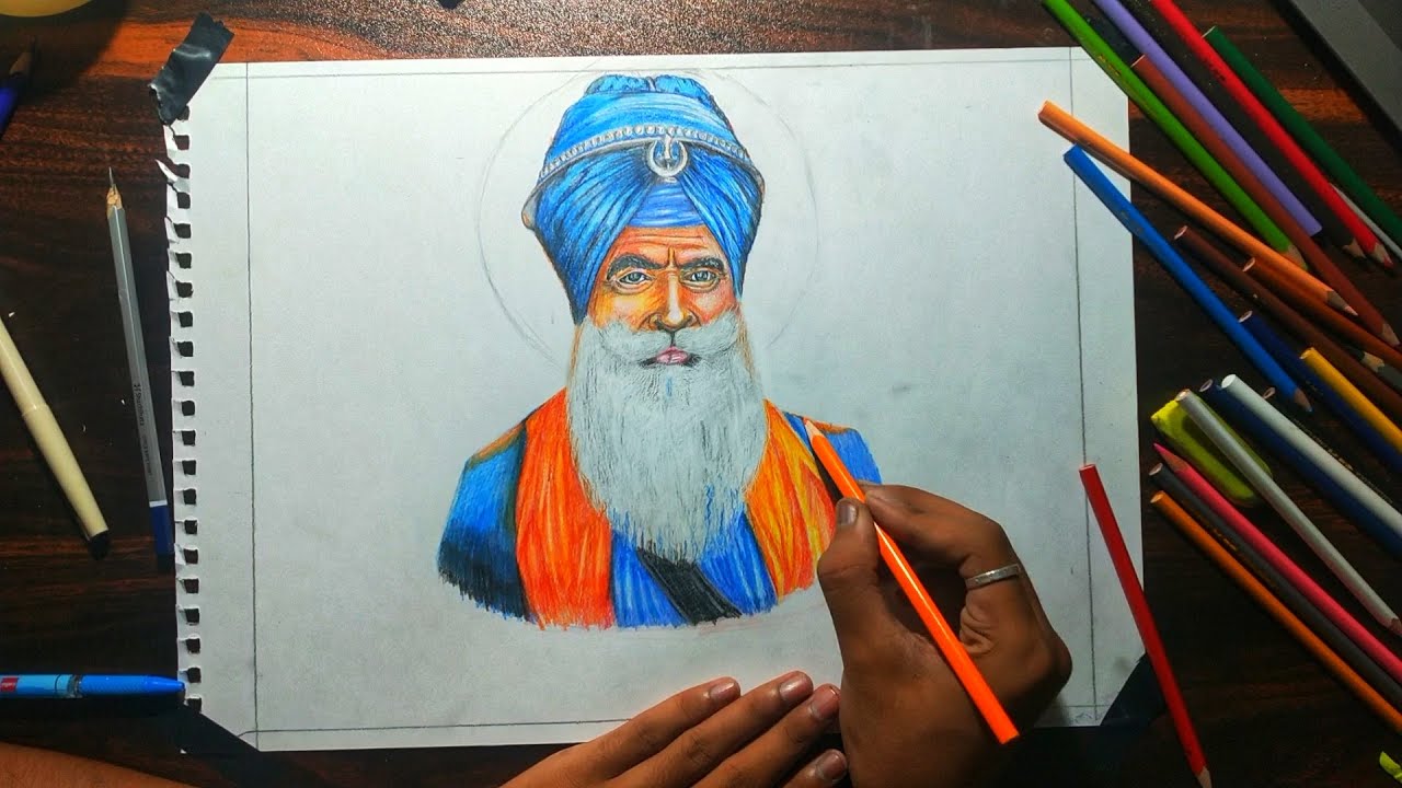Baba Deep Singh ji poster making with color pencils | op artist ...