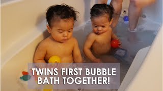 TWINS FIRST BATH TOGETHER | FIRST BUBBLE BATH | BATH TIME FUN | SCARED OF BATH | BATH TIME | VLOG #5