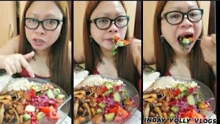(REAL MUKBANG). CHICKEN BARBECUE, VEGETABLES SALAD. WITH BROWN RICE,