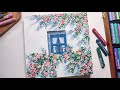 Oil Pastel landscape #51 / Rose Vine on the Wall _ Relaxing ASMR Drawing