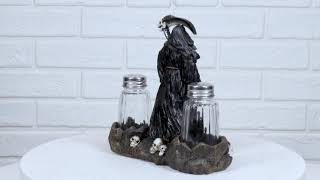 Grim Reaper Standing On Skull Graveyard Salt & Pepper Shakers