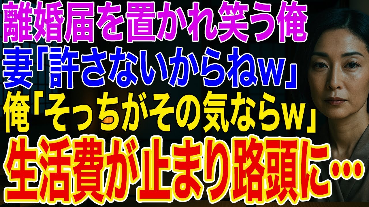 【修羅場】喧嘩翌日、離婚届を置いた妻。妻「反省するまで許さないからw」俺「そっちがその気ならｗ」➡即提出して1か月後、生活費が止まり妻が路頭に迷い