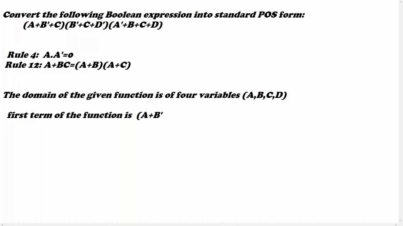 Product of sums (POS)form and Standard POS form - YouTube