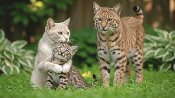 Huiskat denkt dat bobcatkitten van haar is - dan arriveert de echte moeder