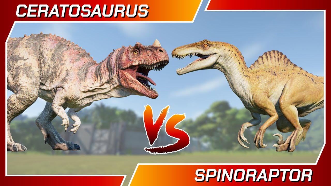 Dinosaurs Battle CERATOSAURUS Vs SPINORAPTOR - Jurassic World Evolution