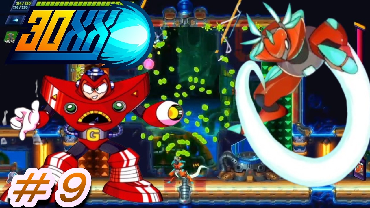 The brutal Gravity Man gimmick in the Mega Man X-style game [30XX
