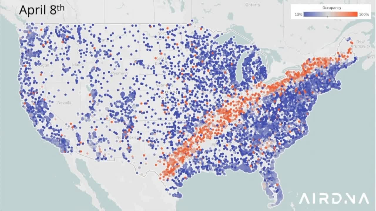Unprecedented occupancy rates along path of totality of solar eclipse