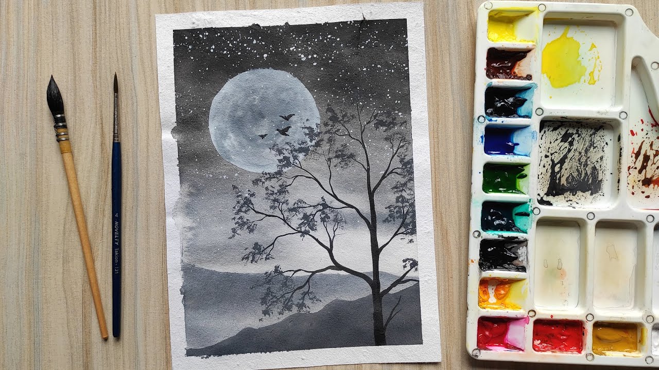 Black and White Watercolor Landscape Painting for Beginners