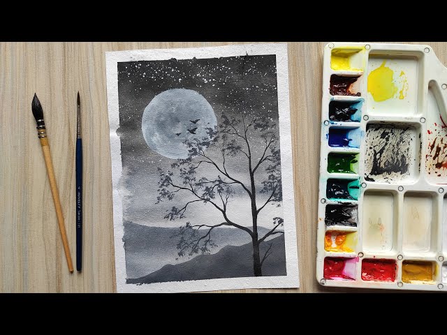Watercolour painting: black and white mood