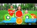Sasha and Fillip Collect Fruits and Alphabet letters