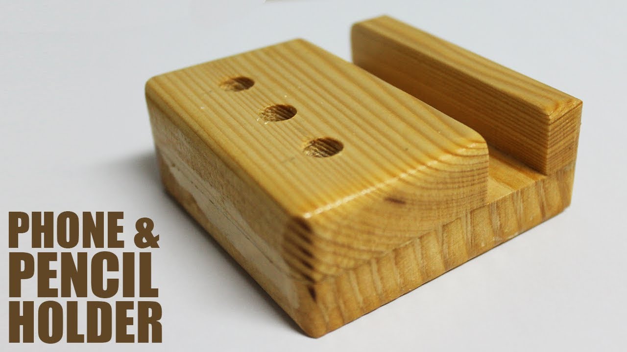 Diy Wooden Desk Organizer Phone And Pencil Stand Youtube