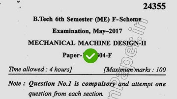 2017 Mdu BTech ME 6th Sem Mechanical Machine Design Question Paper