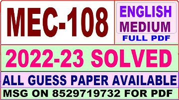 mec 108 solved assignment 2022-23 / mec 108 solved assignment in English / ignou ma economics solved