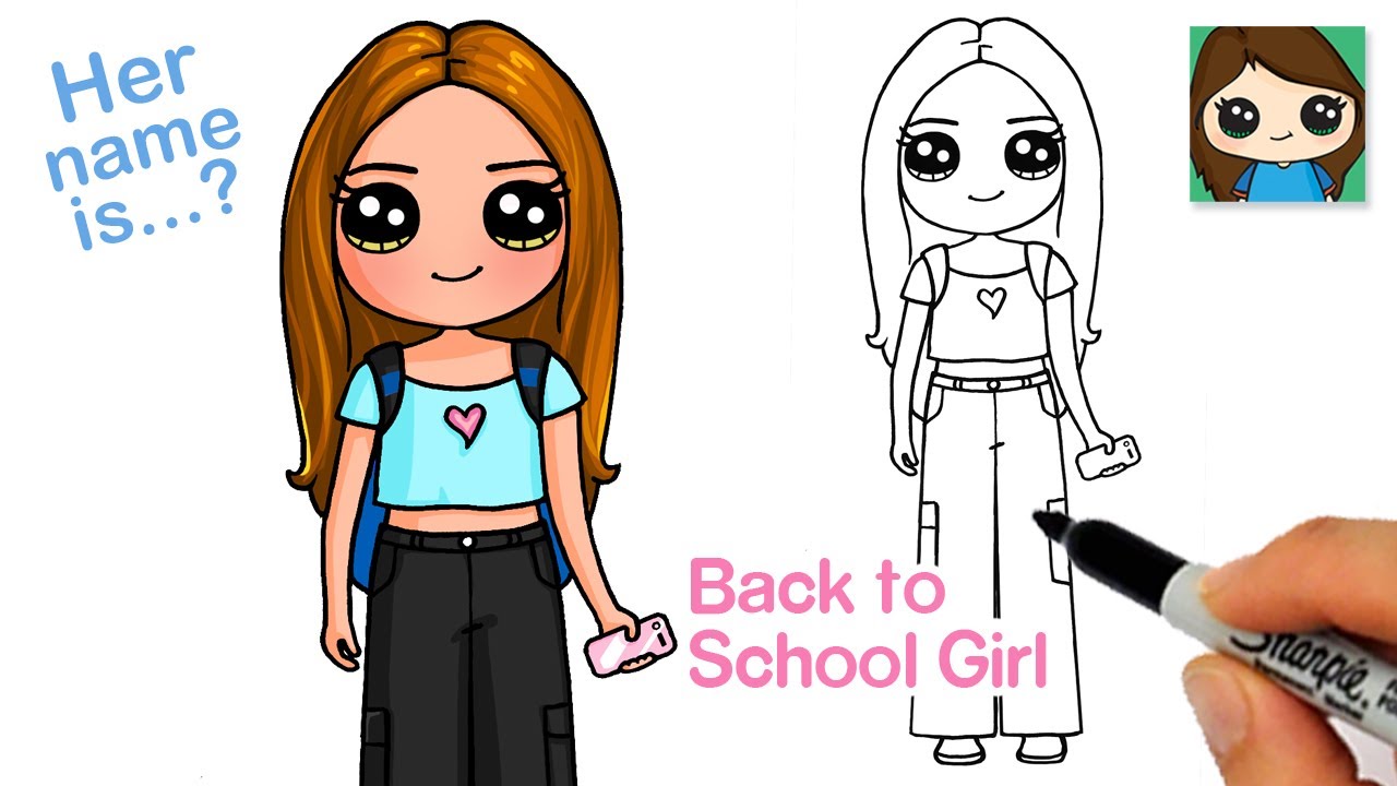 How To Draw a Back to School Cute Girl #4 