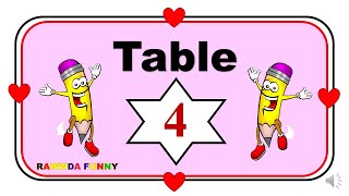 Multiplication table 4 in English for children  جدول الضرب 4 باللغة الانجليزية للاطفال
